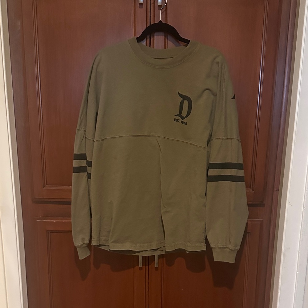 Disney Olive Sweatshirt with Striped Sleeves